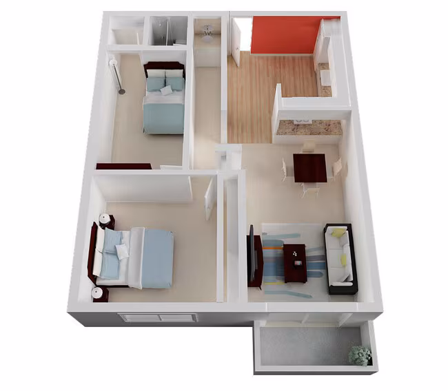 2 Bed/ 1.0 Bath 219 floor plan
